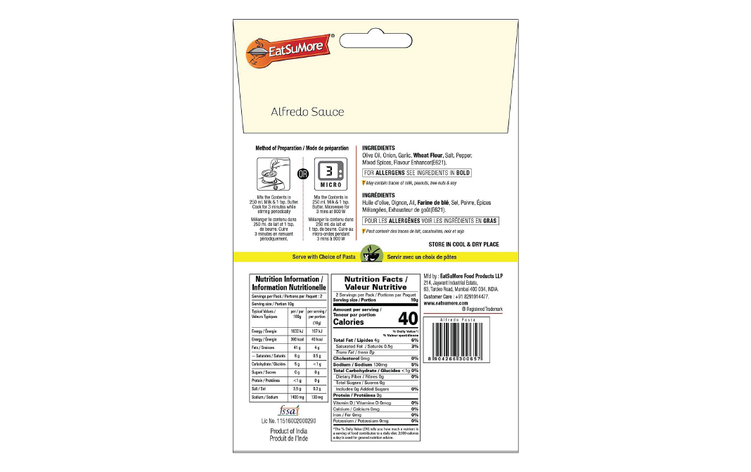 EatSuMore Alfredo Sauce    Pack  20 grams